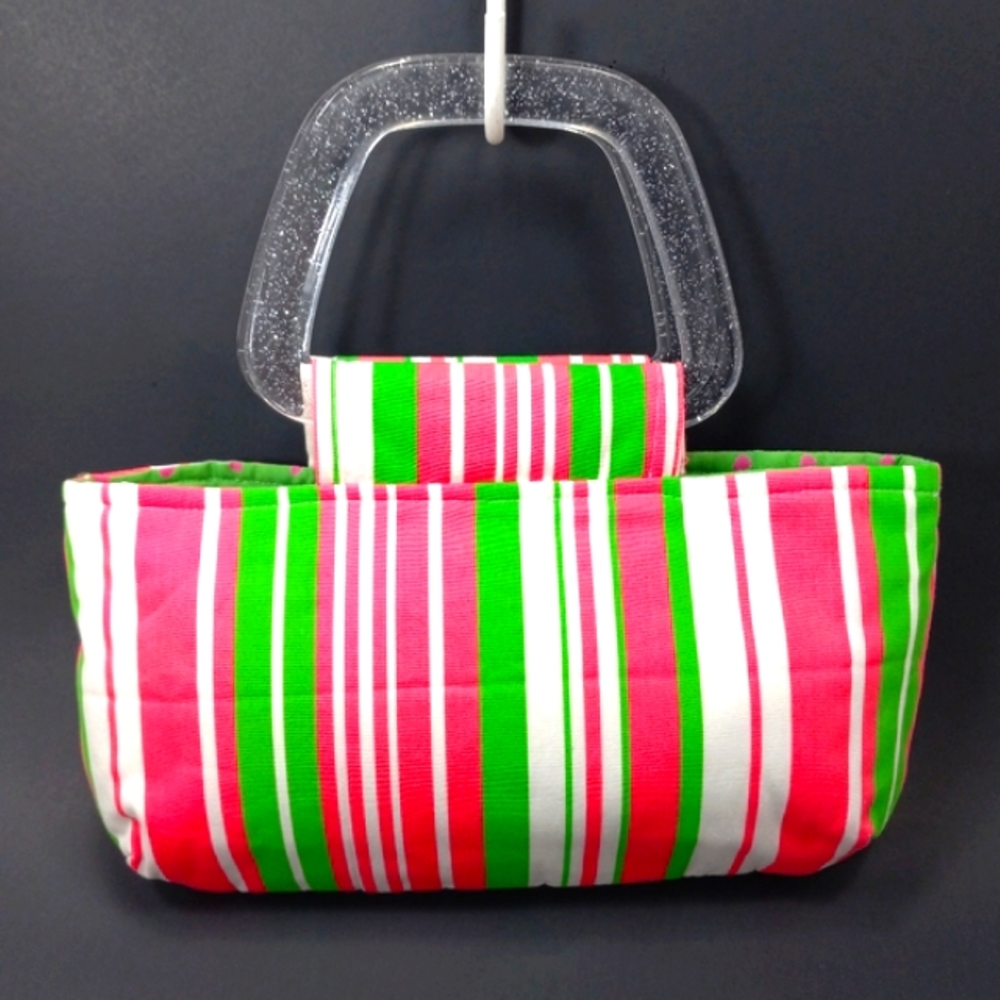 HANDMADE New QuiltsByMara Upcycled Crisp Cotton Mini Bag Clear Plastic H…